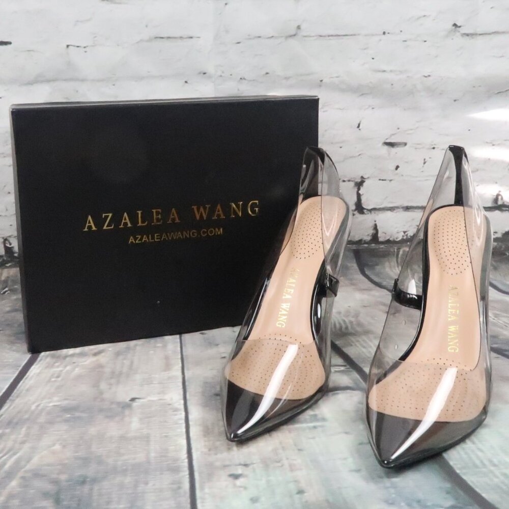 AZALEA WANG AKIRA MADAM-5 CLEAR WITH BLACK POINTED TOE SEXY PUMPS SIZE 10